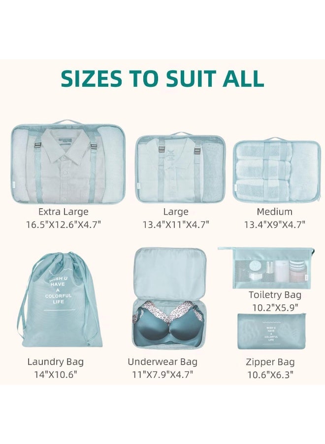 7-Piece Travel Packing Cubes Set – Lightweight Luggage Organizer Bags with Drawstring Pouch - Image 4
